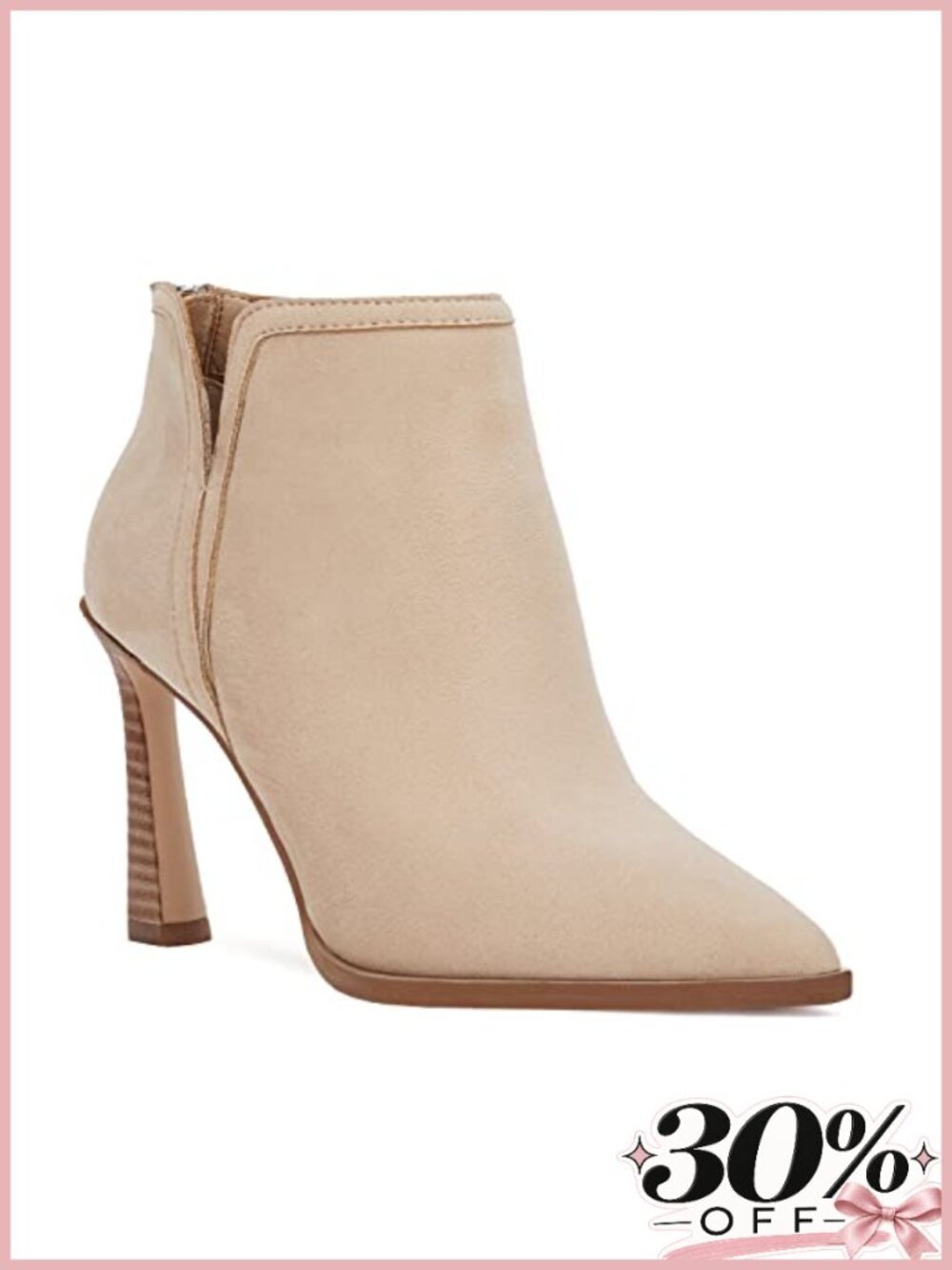 Womens Pointed Toe Ankle Booties Cutout Heeled Dress Boots Faux Leather Suede